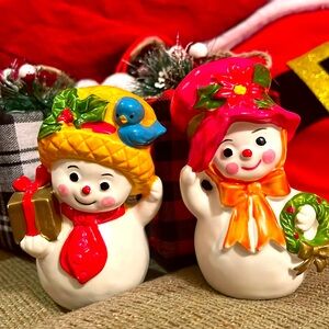 Vintage Napcoware Christmas Snowman and Snowgirl Salt and Pepper Shakers